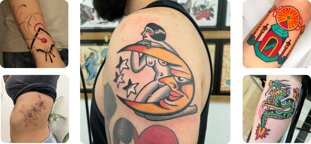 Diseño de tatuaje tradicional y fine line en estudio de Sevilla